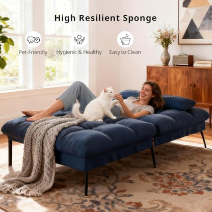 COMHOMA 72″ Convertible Futon Sofa Bed, Adjustable Backrest, Blue | Breathable Fabric Futon Couch with Pillows,Multi-angle Ergonomic Reclining,Space-saving Sleeper Sofa for Living Room - color: Blue