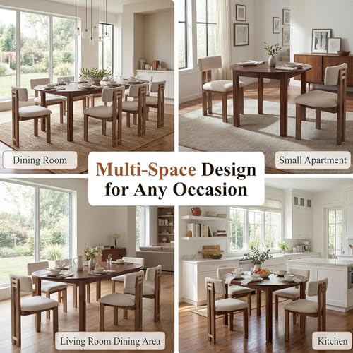 HNY Extendable Dining Table Round to Oval for 4-8, 42"-77" Oak Veneer Kitchen Table with Sturdy Legs, Modern Farmhouse Expandable Dining Room Table for Family Gatherings & Small Apartments, Walnut - color: Wanult