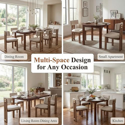 HNY Extendable Dining Table Round to Oval for 4-8, 42"-77" Oak Veneer Kitchen Table with Sturdy Legs, Modern Farmhouse Expandable Dining Room Table for Family Gatherings & Small Apartments, Walnut - color: Wanult
