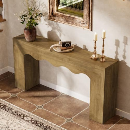 Tribesigns 63" Farmhouse Console Table, Wooden Couch Table Behind Sofa with Storage, Long Entryway Sofa Station, Narrow Console Stand with Base, Hallway Stand for Entryway (1, Light Brown) - color: Light Brown