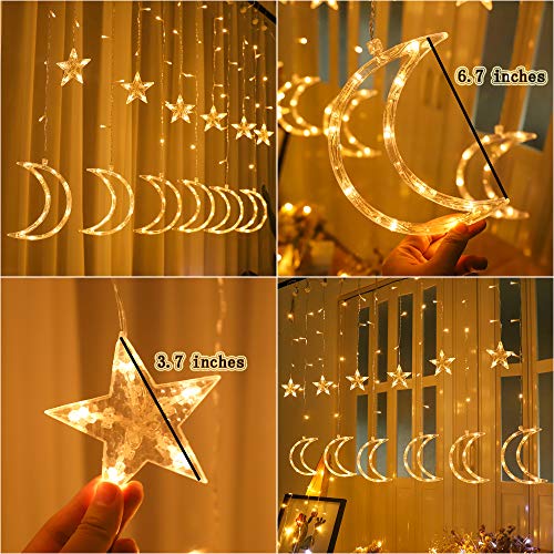 138 Led Curtain String Light Star Moon Icicle Light with 8 Lighting Modes Timer USB Operated Dimmable Fairy String for Window Wall Home Decoration Warm White - size: Moon and Star