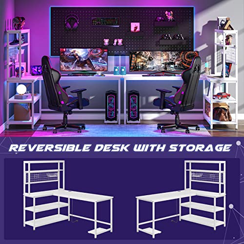Tribesigns 55" Computer Desk Large Office Desk Study Table (All White) | L-Shaped Writing Desk Workstation with Hutch, Wireless Charging, Open Storage Shelves, and Movable CPU Stand for Home Office - color: All White