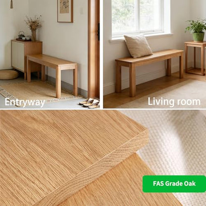 Solid Oak Skinny Bed Bench, Natural Finish – Space-Saving 39.4" Narrow Bench for Bedroom, Entryway, Living Room, Hallway, Kitchen - size: 39 Inch（Square corners)
