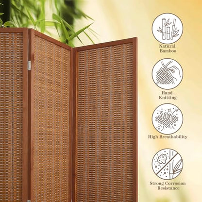 4 Panel Bamboo Room Divider, Folding Privacy Screen, Dark Brown | Pine wood frame, dual-action stainless steel hinges, 5.6FT tall, extends to 63 inches wide, no assembly - color: Dark Brown, size: 4 Panel