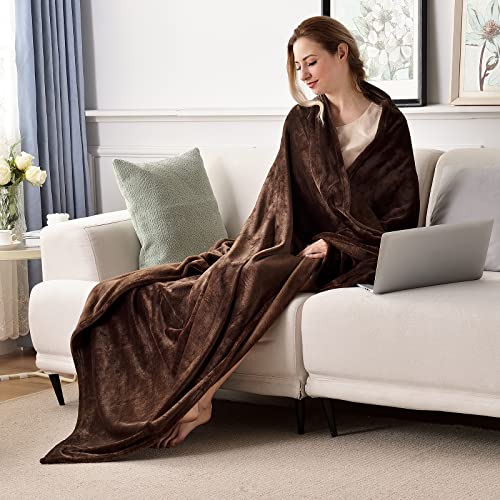Flannel Fleece Blanket Twin Size, Brown, 60" X 80" | All Season Lightweight Super Soft Cozy Blanket for Bed or Couch - color: Brown, size: 60"×80"