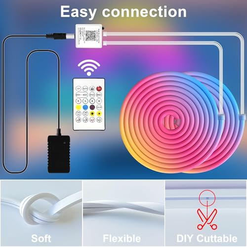 Cozylady 12M(2 Roll 6M) RGB Neon Lights LED Rope Light,40ft Waterproof Bluetooth APP Remote Control Music Sync Strip Light,24V Flexible DIY Silicone Light for Bedroom Home Indoor Outdoor Decor(40ft) - size: 40 ft