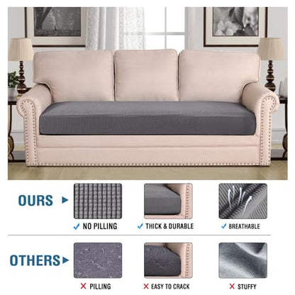 H.VERSAILTEX Super Stretch Individual Seat Cushion Covers Sofa Covers Couch Cushion Covers Slipcover Sets Thick Jacquard Textured Twill Fabric (1 Piece Sofa Cushion Cover, Grey) - color: Grey, size: 1 Cushion Sofa