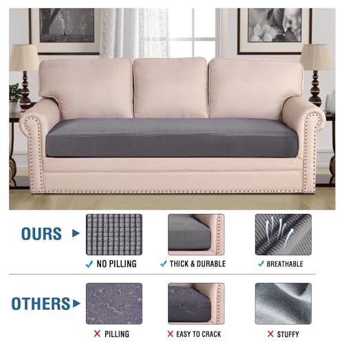 H.VERSAILTEX Super Stretch Individual Seat Cushion Covers Sofa Covers Couch Cushion Covers Slipcover Sets Thick Jacquard Textured Twill Fabric (1 Piece Sofa Cushion Cover, Grey) - color: Grey, size: 1 Cushion Sofa