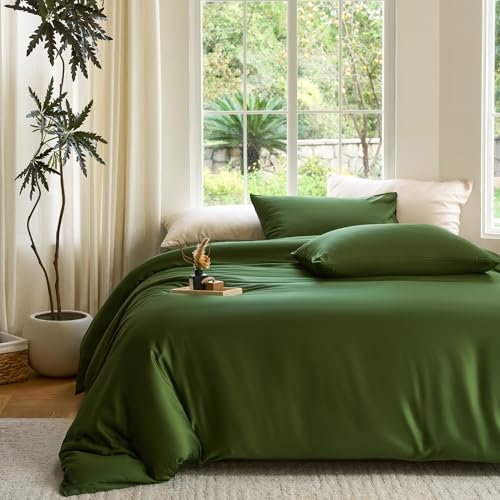 DOZ Duvet Cover Set, 100% Viscose derived from Bamboo, Organically Grown, Buttery Soft, Cooling Duvet Covers, High GSM, 1 Duvet Cover and 1 Pillowcase, 70"x90" (Forest, Twin/Twin XL) - color: Forest, size: Twin/Twin XL