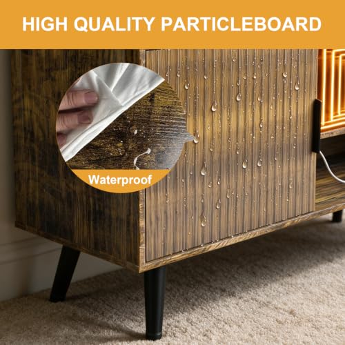 Lightdot 55" Fluted Small Amber TV Stand with Outlet & Fireplace Light | Media Console with Storage, Mid Century Cabinet Fits 55-65" TV, for Living Room/Bedroom/Sofa Cabinet,Easy Assembly - color: Amber-mirror/55"