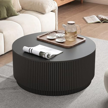 31.5" Round Coffee Table with Storage, Modern Accent Coffee Tables with Fluted Base, Wooden Circle Center Table for Living Room Small Space Apartment Office (Black) - color: Black 31.5" Round Flip-top