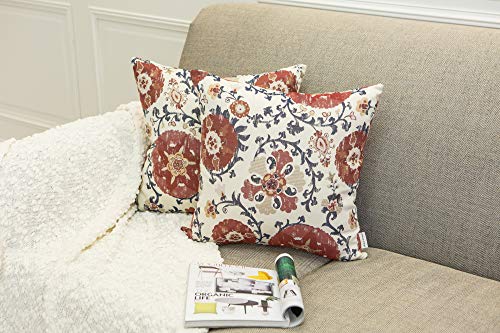 Pack of 2 Jacquard Circle Floral Pillow Cover, Cream Red | Throw Pillow Case, Decorative, For 22X22 Inserts - color: 22x22 Red
