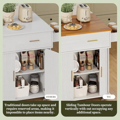 DHH Rolling Kitchen Island with Drop Leaf Countertop&Ample Storage - 39.4" Small Mobile Kitchen Cart On Wheels with Sliding Door,Drawers,Spice Rack & 2-Tier Storage(Grayish White) - color: Grayish White