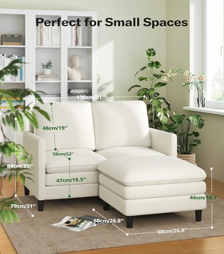 Welzona 3-Layers Cloud L Shaped Couch, 51" Teddy Sofa and Loveseat Set | Comfy Teddy Fabric, Washable Covers, Tool-Free Setup, All-wood Cloud Couches for Living Room, Bedroom, Small Spaces, Beige - color: Beige, size: cloud loveseat & ottoman