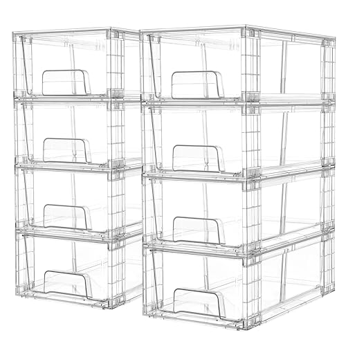 Vtopmart 8 Pack Stackable Clear Drawer with Dividers | Clear Drawer Organizers with Removable Dividers for Flexible Storage. Stackable, Non-slip, for Fridge, Under Sink & Bthroom - size: 8Pack 4.4"H-with Dividers