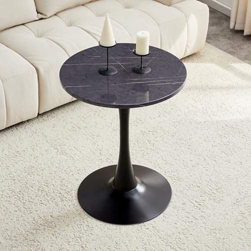 23.6" Round Dining Table, Mid-Century Modern Tulip Table with Thickened Tabletop & Metal Pedestal, Circle Bistro Table for Kitchen, Small Places, Apartments, Cafe - color: Dark Grey, size: 23.6" dining table