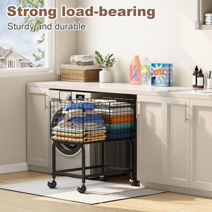 Wire Laundry Hamper Cart,Rolling Laundry Carts with Pull Handle,Black Tall Laundry Basket,Commercial Wire Laundry Hamper Cart-23.6 * 15.75 * 28 inches - style: Medium Oblong-Black