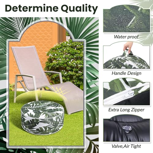 Cinnvoice 2 Pcs Inflatable Outdoor Ottoman Pouf Waterproof Round Footrest with Handle D21 x H9 Inch Indoor Outdoor Portable Footstool for Patio Garden Camping or Home Pool(Leaf) - style: Leaf