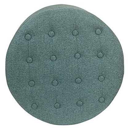 HomePop by Kinfine Fabric Upholstered Round Storage Ottoman - Button Tufted Ottoman with Removable Lid, Teal Woven - color: Teal Woven