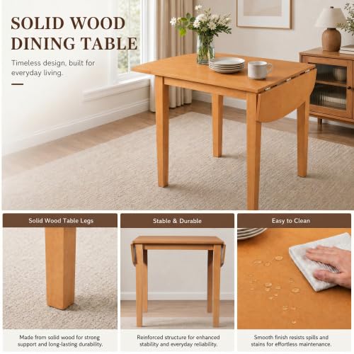 3-Piece Drop Leaf Wood Dining Table Set, Small Space Dining Set for 2 People, 1 Folding Extendable Table, 2 Upholstered Chairs, Space-Saving, for Apartments, Kitchen Room, Natural - color: Beige,natural