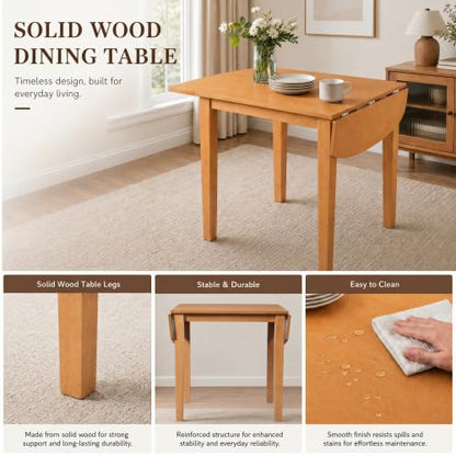 3-Piece Drop Leaf Wood Dining Table Set, Small Space Dining Set for 2 People, 1 Folding Extendable Table, 2 Upholstered Chairs, Space-Saving, for Apartments, Kitchen Room, Natural - color: Beige,natural
