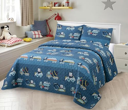 Product Image Kids Zone Collection Bedspread Set Kids/Teen Construction Vehicles Quilted Bedding Set Trucks and Tractors Pattern Blue Twin New # C-Mixer - color: C-mixer, Excavate, Trucks, size: Twin