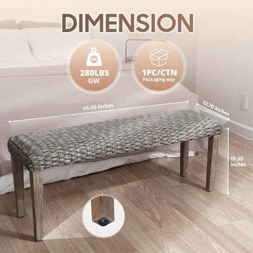 Outdoor Rattan Backless Bench with PE Wicker & Acacia Wood Frame, Grey | All-Weather Wicker Woven Seat for Patio, Porch, Living Room or Entryway - color: Plait - Grey Leg & Pe