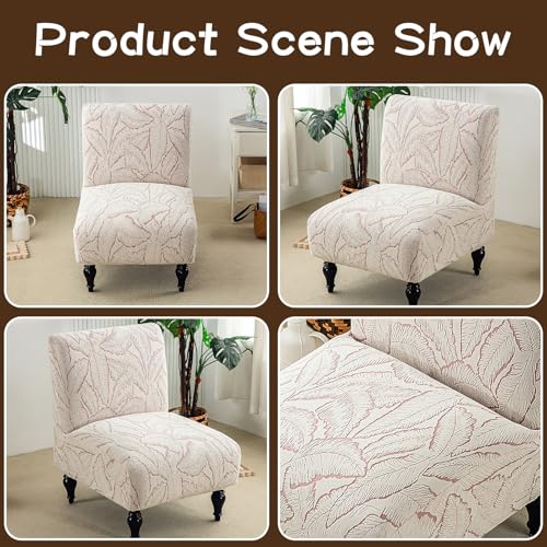 Chenille Armless Chair Cover Jacquard Slipper Chair Slipcover Washable Accent Chair Covers Printed Furniture Protector for Bedroom Living Room Pink - color: Pink