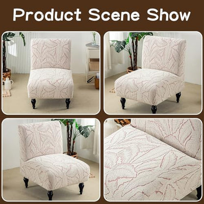 Chenille Armless Chair Cover Jacquard Slipper Chair Slipcover Washable Accent Chair Covers Printed Furniture Protector for Bedroom Living Room Pink - color: Pink