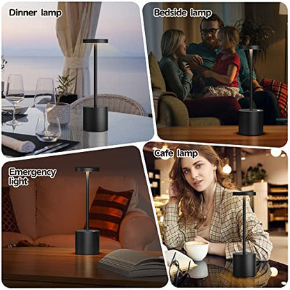 2Pack Cordless Table Lamp, Rechargeable LED Battery 5000mAh Metal USB Portable Powered Desk Lamp, 3 Levels Brightness Light for Restaurants Outdoor (2pack 10.25in Black) | Battery 5000mAh Metal USB Portable Powered Desk Lamp, 3 Levels Brightness Light for
