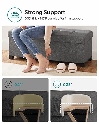 SONGMICS Storage Ottoman Bench, Foldable Foot Rest with Legs, 15 x 43 x 15.7 Inches, End of Bed Bench, Storage Chest, Load up to 660 lb, for Living Room, Bedroom, Entryway, Slate Gray ULSF018G01 - color: Dark Gray, style: without Flipping Lid