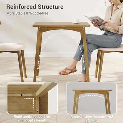 Bamboo Dining Table, Small Kitchen Table for 2, 27.6" Square Dining Tables for Small Space, Easy Assembly, Dinner Table for Dining Room, Living Room, Kitchen, Office(Brown) - color: Brown