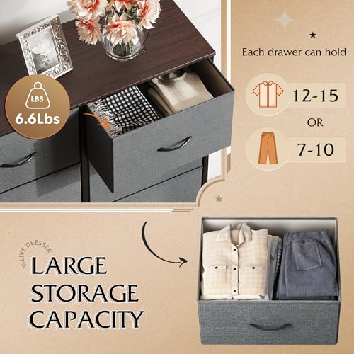 WLIVE Tall Dresser for Bedroom with 10 Fabric Drawers, Dark Grey | 10 Drawers, Fabric Dresser for Closet, Storage Tower with Cabinet, Metal Frame - color: Dark Grey