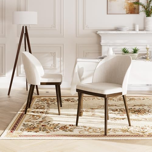 Upholstered Dining Chairs Set of 4 - Modern Dining Room Chairs, Mid-Back Restaurant Kitchen Chairs with Wooden Legs, Beige