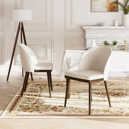 Upholstered Dining Chairs Set of 4 - Modern Dining Room Chairs, Mid-Back Restaurant Kitchen Chairs with Wooden Legs, Beige