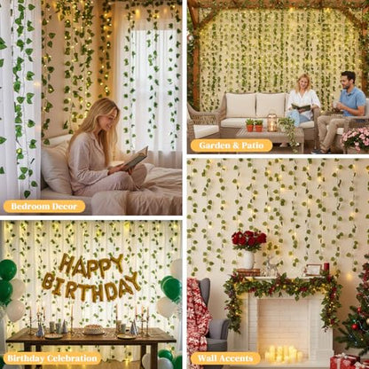 DomeStar Vines with Light for Bedroom, 300 LED Fairy Lights with Vines | Curtain String Lights with Remote for Dorm, Wedding, Party, Wall, Indoor, Outdoor Home Decor - style: 1pack-green vine-100Ft LED