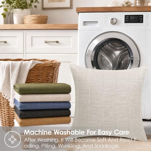 Linen Burlap Textured Pillow Covers 20x20 Inch Beige Set of 2 | Plaid Pillow Covers with Hidden Zipper,Soft Farmhouse Cushion Covers for Couch Sofa Living Room Bedroom,Machine Washable - color: Beige, size: 20" x 20" (Pack of 2)