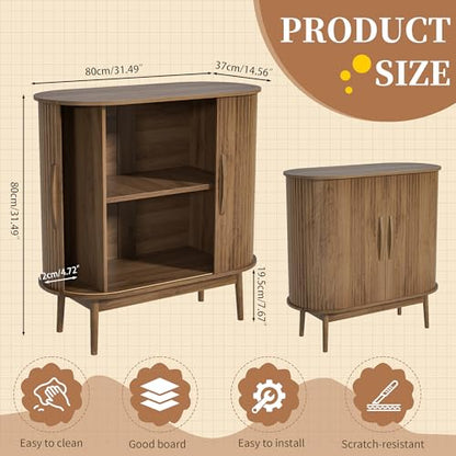 Small Sideboard Buffet Cabinet with Storage & Sliding Doors, 31" (Walnut) | Adjustable Shelf, Coffee Bar Cabinet, Modern Buffet Table, for Kitchen, Dining Room, Living Room, Oval, Wooden Legs - color: Walnut