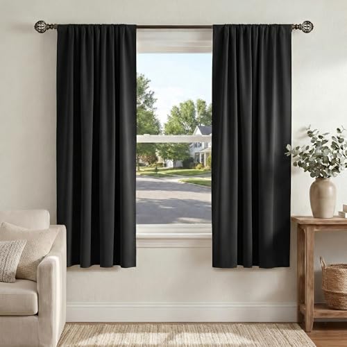 PONY DANCE Black Out Curtains 72 inch Long, Black, 2 Panels | Blackout Solid Rod Pocket Thermal Insulated Panels for Bedroom Living Room, Energy Efficient Window Drapes, 42"W x 72"L - color: Black, size: 42"W x 72"L (Pack of 2)