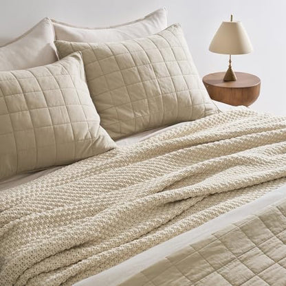 EVERGRACEHOME Chunky Chenille Knit Throw Blanket, 90 x 90, Beige | Sculpted Moss Stitch, Chic Modern Farmhouse, All-Season Warmth, OEKO-TEX® Certified, Oversized Queen for Couch, Bed, Sofa - color: Beige, size: 90" X 90"