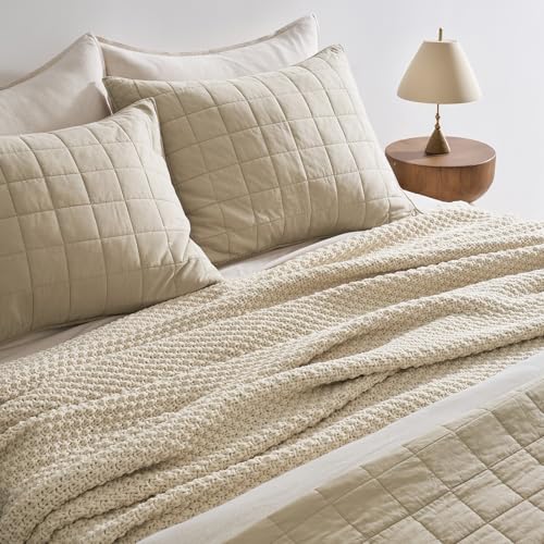 EVERGRACEHOME Chunky Chenille Knit Throw Blanket, 108x92, Beige | Sculpted Moss Stitch, Chic Modern Farmhouse, All-Season Warmth, OEKO-TEX® Certified, Oversized King for Couch, Bed, Sofa - color: Beige, size: 108" X 92"
