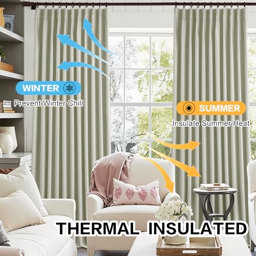 Beige Pinch Pleated Full Blackout Curtains 84 Inches Long 1 Panel | Lightweight, Linen Blended, Extra Wide, Living Room Bedroom, Thermal Insulated Drapes, Noise Reduction, Hooks, 60"Wx84"L - color: Beige, size: 60"W x 84"L (Pack of 1)