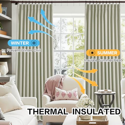 90 Inch Pinch Pleat Linen Total Blackout Curtains Beige 1 Panel | 100% Black Out, Extra Wide, Lightweight, Living Room Bedroom Drapes, Thermal Insulated, Noise Reduction, Hooks, 70 Inch Wide - color: Beige, size: 72"W x 90"L (Pack of 1)