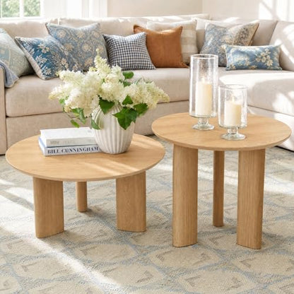 Nesting Coffee Table Set of 2, Wood Look, Round Side Tables | 1.2" Thick Top, Versatile Nesting Tables for Living Room, Apartment, or Office. Sturdy MDF, Space-saving Design - color: Natural Wood