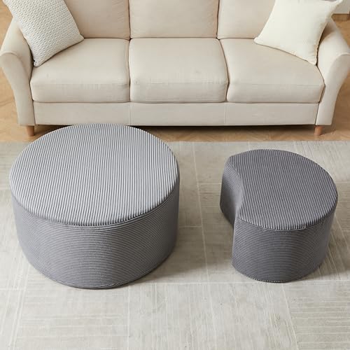 49.7'' Foam Round Nesting Coffee Table Set of 2, Modern Upholstered Side End Table Ottoman Footrest, No Assembly, Gray - color: 49.7''-gray