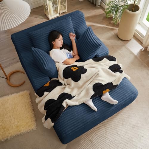 67 Inch Chaise Lounge Chair Indoor, Oversized Corduroy Upholstered Boneless Sofa Bed, Deep Seat Sleeper Couch Reading Chairs, Cloud Sofas Couches for Living Room, No Assembly Required (Blue) - color: Blue, size: 50"W x 67"D