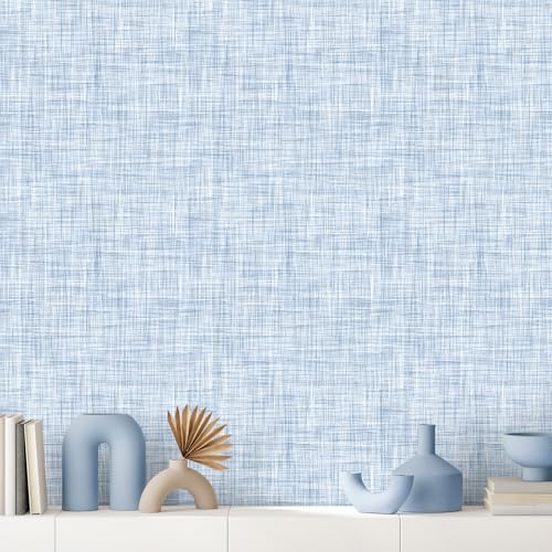 Light Blue Grasscloth Wallpaper Peel and Stick Wallpaper Texture Contact Paper 17.3"x120" Vintage Removable Waterproof Wall Paper for Room Walls Cabinets Furniture Drawers Desk - color: Blue, size: 17.3" x 120"
