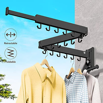 ZdwCyl Wall Mounted Clothes Hanger,Clothes Drying Rack,Laundry Drying Rack,Drying Rack Clothing,Laundry Hanger Rack,Retractable Dryer Racks,Collapsible, Aluminum,can be Fold Upward & Left & Right - color: Black-upgrade
