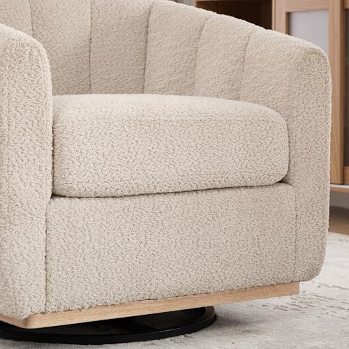 YaFiti Modern Swivel Accent Chair 1 pcs, Round Barrel Club Armchair, Wheat | Premium Chenille Fabric, High-resilience Foam, Solid Wood Base, 350lbs Capacity, Upholstered Armchair for Living Bedroom - color: Wheat