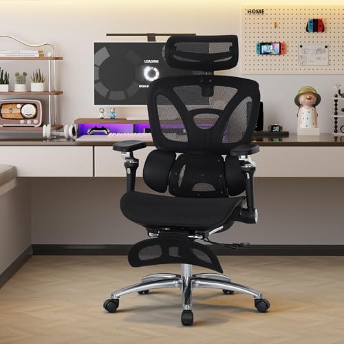 MALOL Ergonomic Office Chair, 400lbs High Back Mesh Desk Chair with 6D Armrests, 3D Headrest, Adjustable Lumbar Support, Seat Depth Adjustment, Tilt Lock, Metal Base & PU Wheels, Black - color: Black
